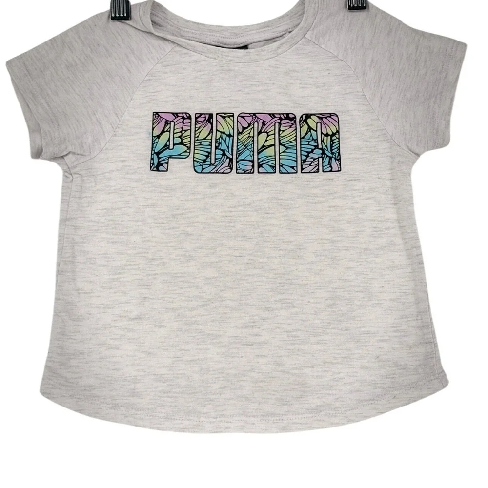 Puma Toddler Girls 3T Gray Pink Butterfly Logo T-Shirt and Bike Shorts Set - Picture 3 of 5
